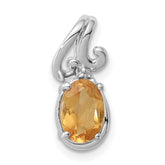 Sterling Silver Rhodium Plated Diamond & Citrine Oval Pendant
